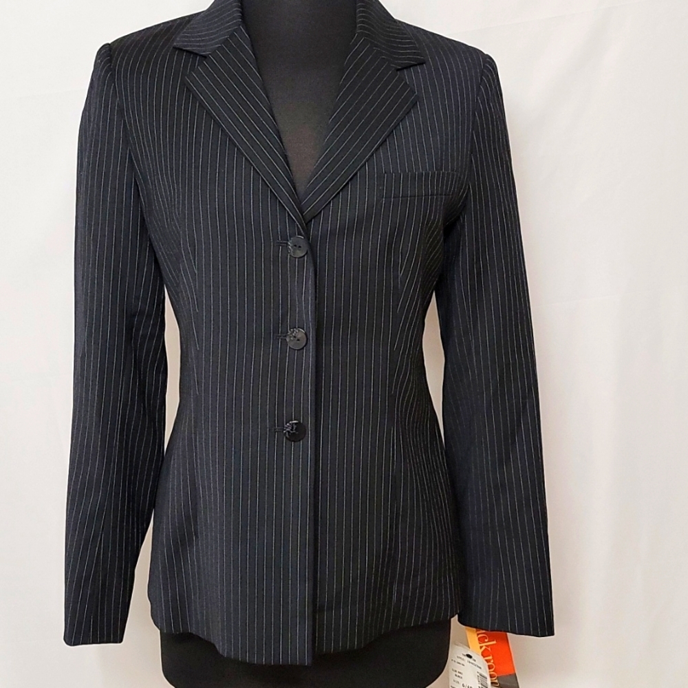 Adec2 Black and White Pinstripe Suit Jacket